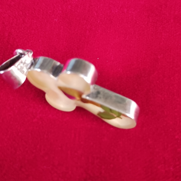 Mexican Easter Cross Necklace Flowers in Resin Vintage marked 925 Silver - Picture 4 of 5